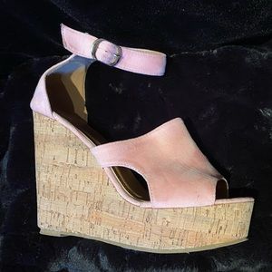 Blush Suede Cork Platform Heeled Sandal, size 9